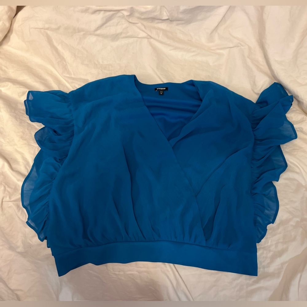Express Blue Ruffle Sleeve Blouse - Picture 2 of 4